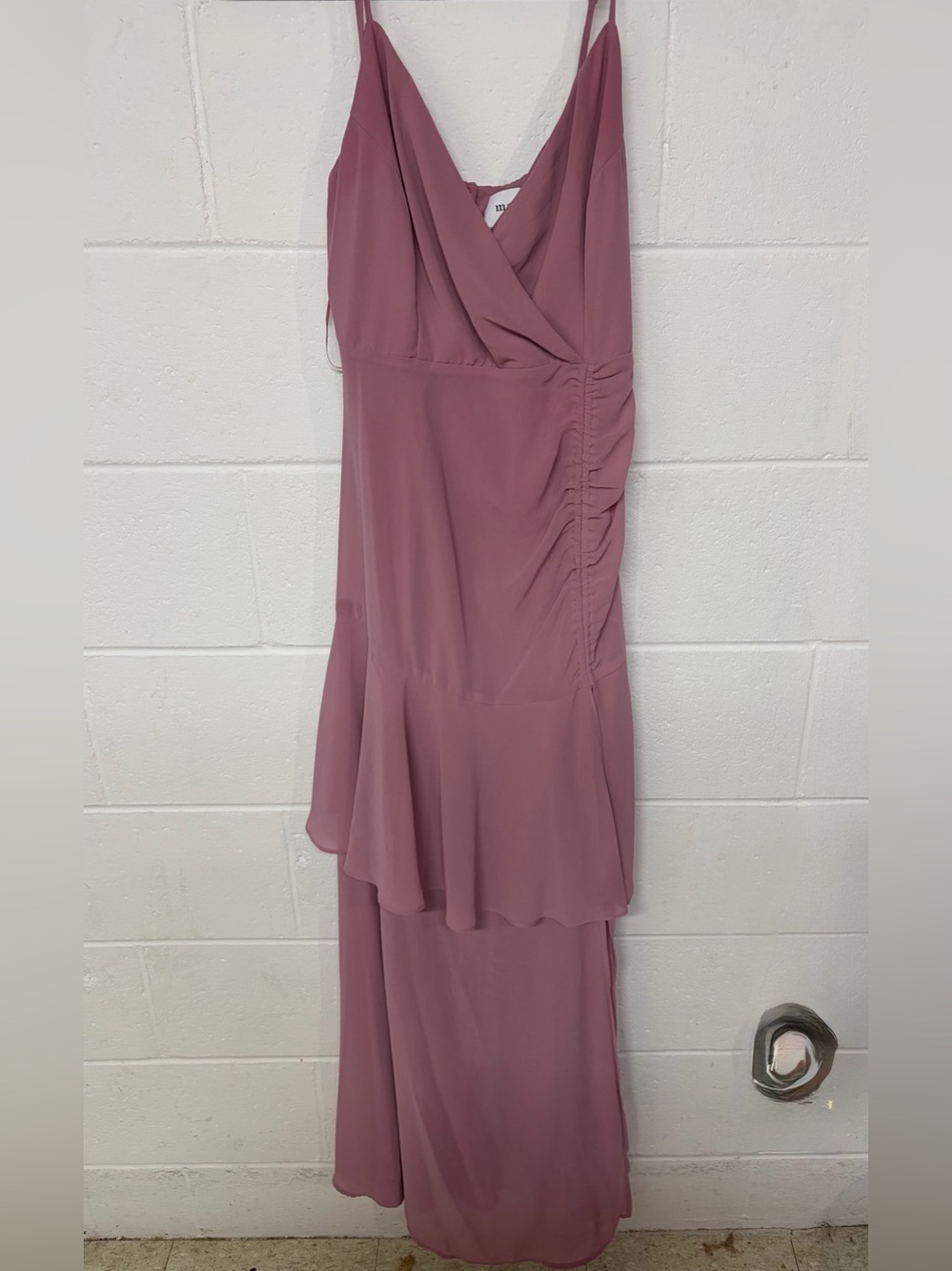 Maniju Mauve Ruched Ruffle Maxi Dress Medium Wedding Guest Formal